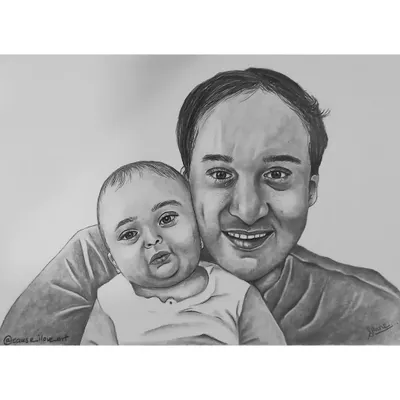 A heartwarming A4 pencil sketch of a father and his baby. This portrait is a perfect Father's Day gift or a way to cherish a precious family moment forever.