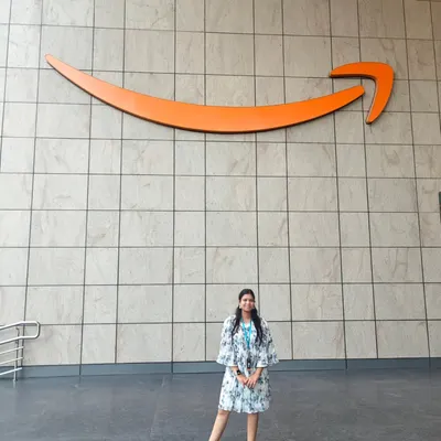 Here I am on my first day at the Amazon campus in Hyderabad. This is a big part of my story, balancing a demanding corporate job with my passion for dance fitness.