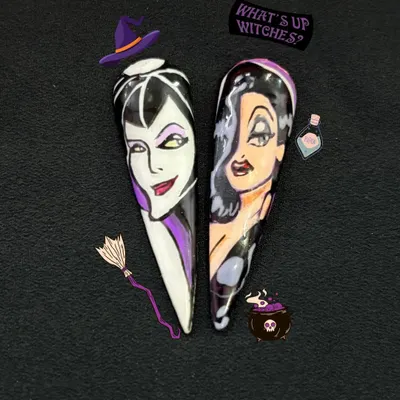 A closer look at the detailed character work taught in our advanced nail art program. These press-on nails showcase fine-line painting techniques used to create recognizable cartoon villains, a popular and marketable skill.