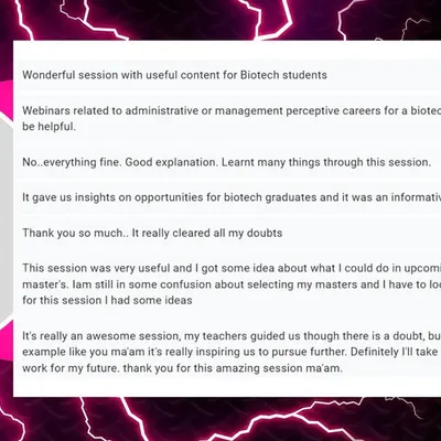 I'm so grateful to receive such positive and detailed feedback. Knowing that my sessions provide a clear vision and inspire students to pursue their goals is the most rewarding part of what I do.
