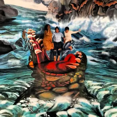My first-ever mural project was this wild 3D crocodile illusion. It was a lesson in taking risks and creating art that literally invites you to jump in. This piece is a reminder that the best art is interactive, fun, and a little bit crazy.