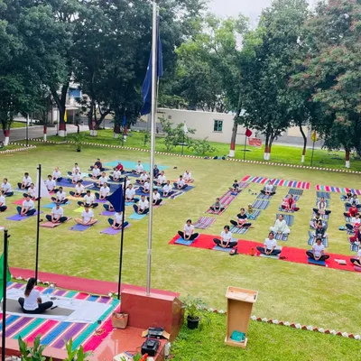 Guiding a large group of CISF officers and their families in an outdoor yoga session. It is a privilege to share the practice of yoga with so many dedicated individuals.