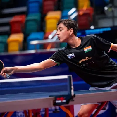 An action shot of our player at the World Table Tennis (WTT) event in Hong Kong. This international exposure is key to shaping future champions.