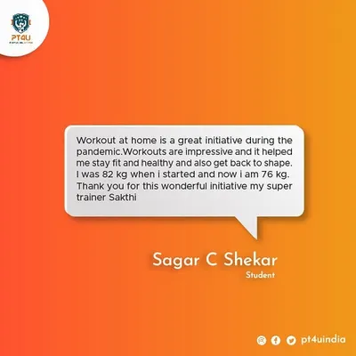 Sagar's journey from 82kg to 76kg during the pandemic is a testament to the effectiveness of our home workout programs. He stayed consistent and got back in shape, and I couldn't be prouder.