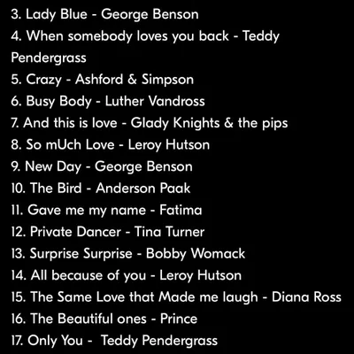 The tracklist for a Valentine's Day special vinyl mix. My selections are always thoughtful and curated, whether it's for a themed mix of soul and funk or a high-energy club set.
