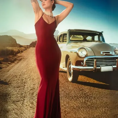 Create a story of adventure without leaving the studio. This vintage car and dusty road scene was achieved with rear projection, combined with soft, diffused lighting on the model to create a rich, cinematic fashion photograph.