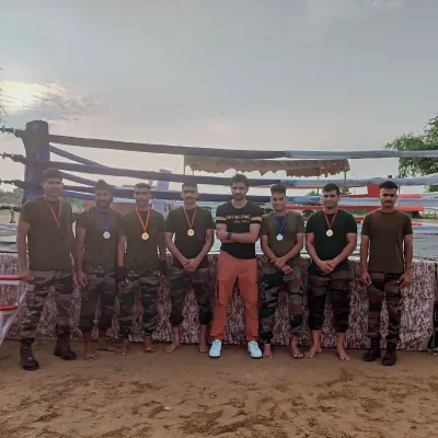 From guns to gloves. I stand proudly with the finalists from our BJJ and Kickboxing program for the Indian Army. These soldiers are true warriors, and it is my honor to train them.