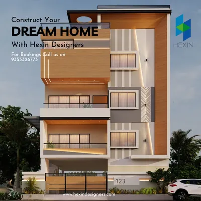 This 3D elevation render of a multi-level modern residence is how we help you visualize the final look before construction begins. We focus on clean lines, mixed-material cladding with wood and stone textures, and integrated balcony spaces to create a balanced and impressive facade.