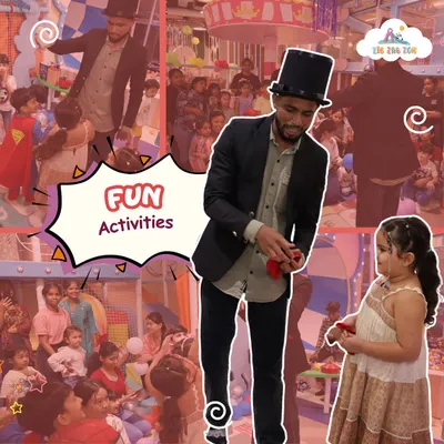 Abracadabra! A magician captivates a young audience with a fun trick during a birthday party. Our interactive magic shows are always a huge hit with the kids.