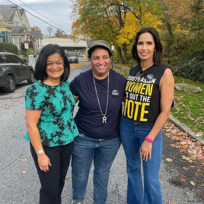 On the ground in Philadelphia with Padma Lakshmi and Meena Harris doing get-out-the-vote work. My activism extends beyond the DJ booth into direct community organizing and civic engagement.