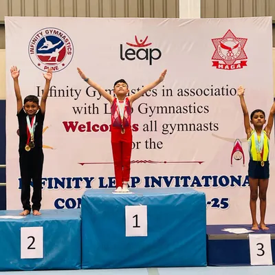 The top of the podium is earned, not given. Our young champion, Saurvik Khanna, celebrating his gold medal win at the National Level Infinity Leap Gymnastics Competition.