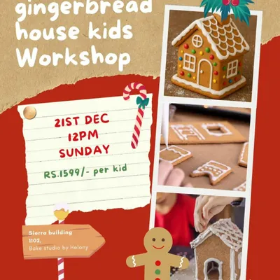 Get ready for some holiday fun! This poster announces our Christmas gingerbread house workshop, a favorite among my little bakers where they get to build and decorate their own festive treat.