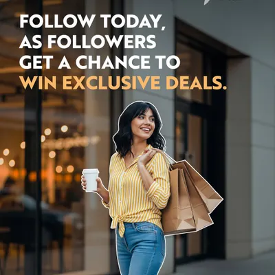 A happy shopper with coffee in one hand and shopping bags in the other. This image captures the promise of exclusive deals and a rewarding shopping day.