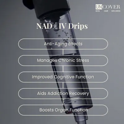 Our NAD+ IV Drips offer more than just skin benefits. This therapy is designed to manage chronic stress, improve cognitive function, and boost overall organ function for holistic anti-aging effects.