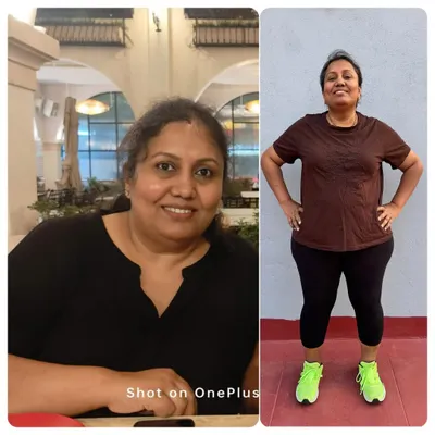 20 kgs down. This client not only lost significant weight but also gained incredible strength, improved her movement, and increased her flexibility.