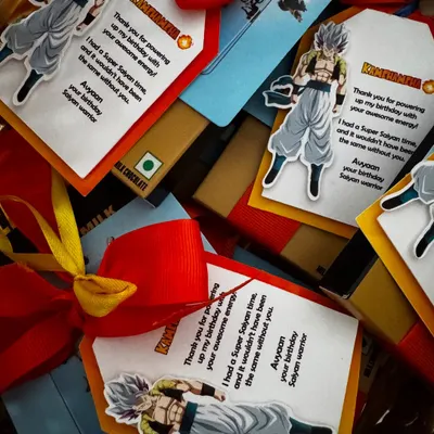 Add a personal touch to your party favors with our handcrafted gift tags. These Dragon Ball Z themed tags were created for a Super Saiyan birthday party.