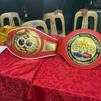 The spoils of war. These are the championship belts our fighters train to win, including the IBF and Philippine Youth Champion belts.