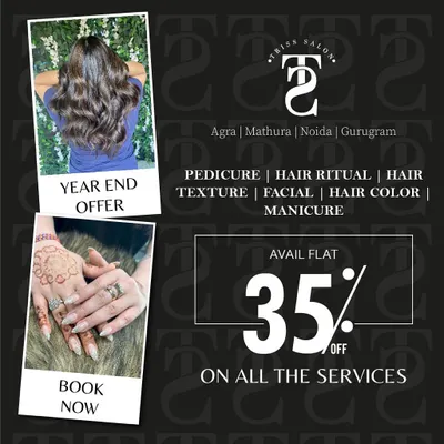 My year-end glam alert. This graphic advertises a fabulous 35% off on all services, a perfect opportunity to step into the new year with style.