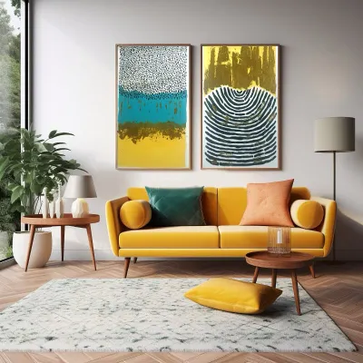 This is how art transforms a house into a home. I created this pair of modern abstract canvases for a client's living room, designing them to complement the vibrant yellow sofa and bring a sense of calm, contemporary energy to the space.