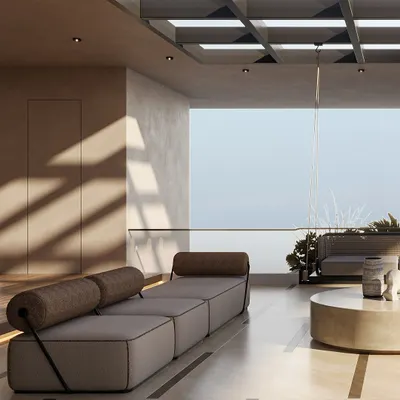 We design homes that connect you with the world outside. This open terrace, with its expansive views and seamless flow, is crafted as a tranquil escape in the sky, blending refined elegance with the calming presence of natural light and open air.