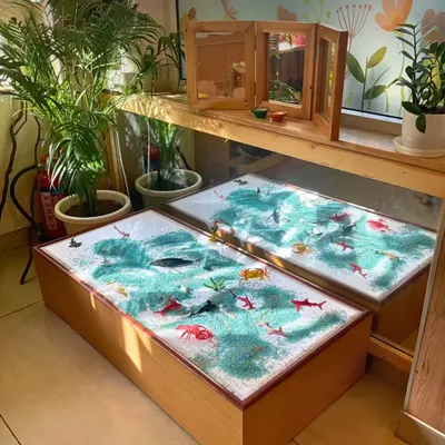 This ocean-themed light table is an invitation to quiet exploration. With soft textures, cool tones, and hidden sea creatures, it encourages calm, focused sensory play where a child can feel, imagine, and connect at their own pace.