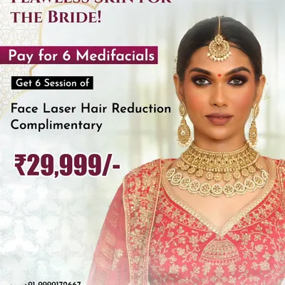 A special bridal offer for flawless skin. This package includes 6 Medifacials with 6 complimentary sessions of Face Laser Hair Reduction, designed to get you ready for your big day.