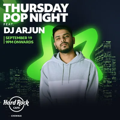 This poster is from my pop night at the iconic Hard Rock Cafe in Chennai. Performing at established brand venues like this allows me to connect with a diverse audience and set a specific musical theme for the night.