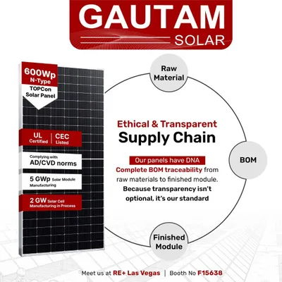We believe in an ethical and transparent supply chain. Our 600Wp N-Type TOPCon Solar Panels come with complete BOM traceability from raw materials to the finished module, because transparency is our standard.