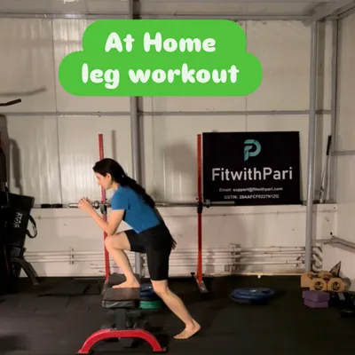 An at-home leg workout in action. This image shows a Bulgarian split squat using a bench, a fantastic exercise for targeting the quads and glutes with minimal equipment.