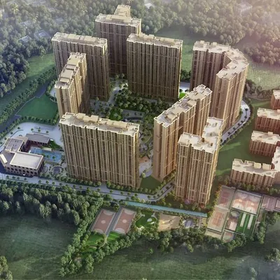 An aerial view of the Casagrand Sun City master plan, showing the strategic placement of high-rise towers to maximize views and create a central, protected green space. This is a core principle of our large-scale urban design.