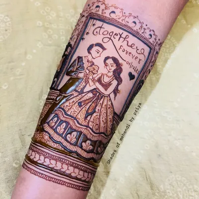 A beautiful close-up of a custom couple portrait for a bride's engagement. I work from your favorite photos to capture your likeness and the joy of the moment, making your mehendi truly personal.