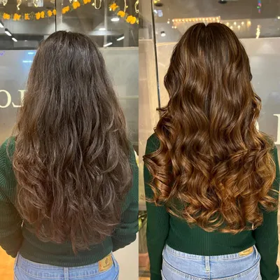 A stunning before and after. We transformed her hair with a soft cinnamon brown, adding warmth, depth, and incredible shine. This is a perfect example of how the right shade of brown can completely revitalize your look.