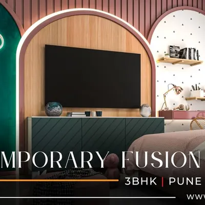 Project: Contemporary Fusion, 3BHK in Pune. This home is a masterpiece of balance, where bold aesthetics and cultural charm come together in a vibrant and functional design.