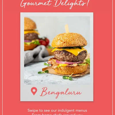 Indulge in gourmet delights like this perfectly crafted burger. Made by our talented home chefs, it’s a simple classic elevated to a new level, promising a juicy and flavourful bite every time.