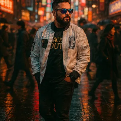 Styled like a chorus, stepped out like a headliner. A shot of me on a rainy, neon-lit street, vibing on my own playlist.