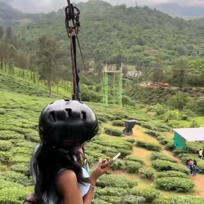 Getting a bird's eye view of the tea plantations while on the longest zipline in Wayanad. An absolute thrill for adventure lovers.