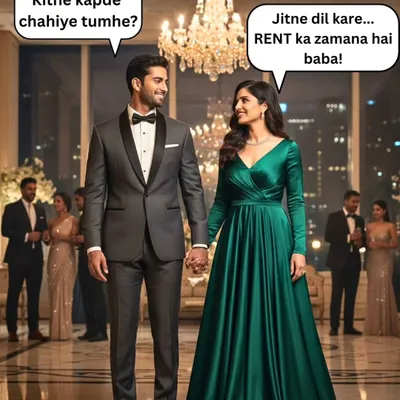 "Kitne kapde chahiye tumhe? Jitne dil kare... RENT ka zamana hai baba!". This fun meme captures the essence of my rental service for couples. Look great together without the stress.