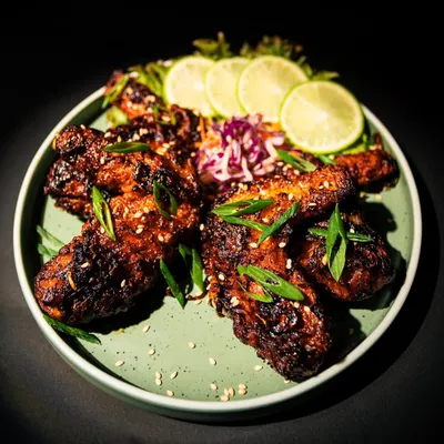 Our U-Morok Chicken Wings are not for the faint of heart. The deep, dark glaze comes from our special spicy sauce featuring the legendary King Chilli, giving the tender wings a smoky and intense heat. Served with fresh lime and a cooling slaw.