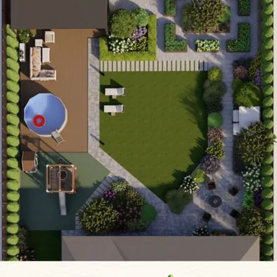 A detailed 3D blueprint is the first step to your dream garden. This top-down layout shows a complete plan, including a kids' play structure, a pool, a spacious deck, and structured garden beds. This planning phase ensures every part of your lifestyle is accounted for before construction begins.