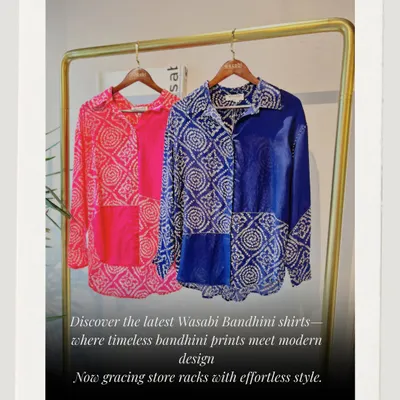 Our Bandhini shirts blend centuries-old tie-dye artistry with Wasabi’s signature contemporary cuts. Each piece is hand-tied and dyed, making it truly one-of-a-kind. It's the perfect way to add a pop of tradition to your everyday look.