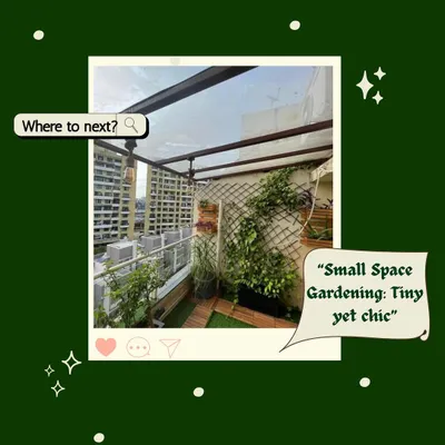 This design shows a chic solution for a tiny balcony. By installing a wooden trellis, we created a support for climbing plants, adding a wall of green while keeping the floor clear and the space feeling open.