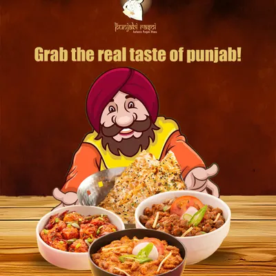 This graphic invites you to grab the real taste of Punjab. We are serving up authentic flavours that will transport you straight to the heart of Punjab.