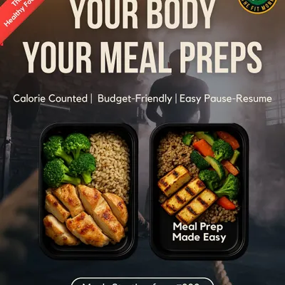 Your body, your meal preps. I make it easy with budget-friendly, calorie-counted plans that you can pause and resume anytime. No more excuses, just good food delivered.