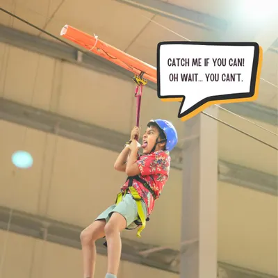 This is the moment it's all about: pure, joyful adrenaline. Our indoor zip-line is a favorite, giving kids a safe way to experience the thrill of flying.