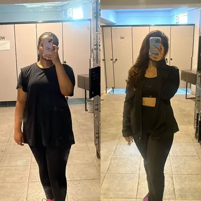 A proud moment showcasing my client Dua's 15 kg weight loss over 11 months. Her journey is a testament to her hard work and our collaborative focus on strength training.