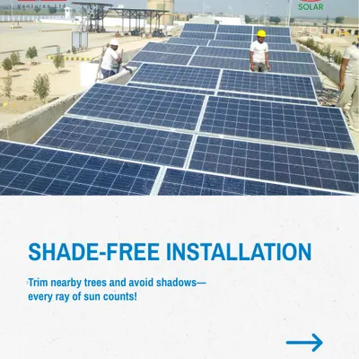 A view of a ground-mounted solar installation in progress. For large-scale projects, we emphasize shade-free installation to ensure every panel operates at peak efficiency, because every ray of sun counts.