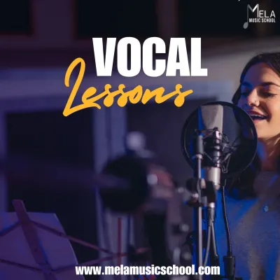 A promotional graphic for my vocal lessons. I am ready to help you discover the magic of your voice with fun, laughter, and creativity.