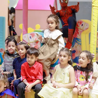 A superhero surprise. Having Spider-Man drop in made this party an unforgettable adventure for this group of young heroes.