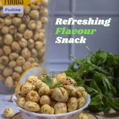 For a refreshing snack, try my Pudina Makhana. The cool mint flavor combined with the crunchy fox nuts is a perfect combination. It's a light snack for any time of the day.