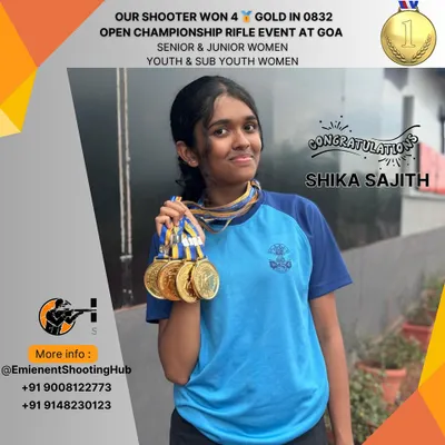 Celebrating our shooter Shika Sajith, who secured an incredible four gold medals in the Senior, Junior, Youth, and Sub-Youth women's rifle events at the Open Championship in Goa.